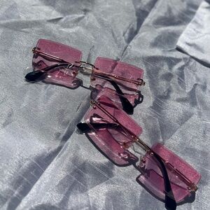 Pink and Silver Minimalist Sunglasses with Gradient Lenses